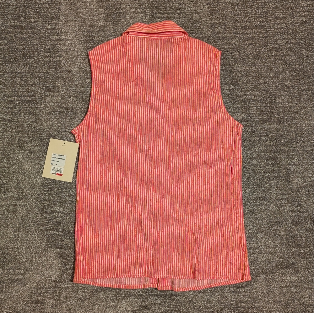 Krazy Kat Pink Orange White Striped Sleeveless Button-Up Shirt NWT - Medium - Picture 3 of 11